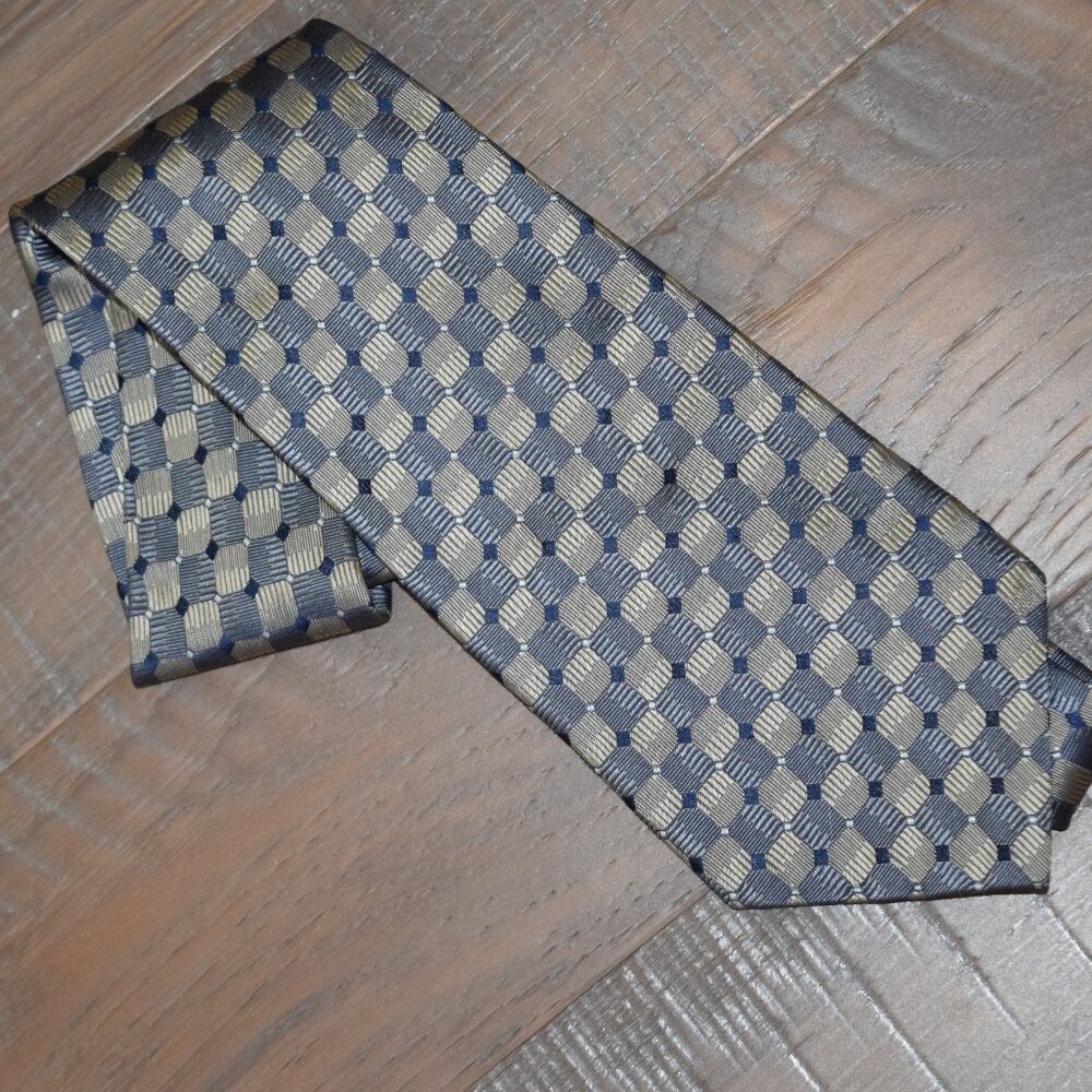 JOSEPH & FEISS International 100% Silk Neck Tie Geometric Korea Gray Tan K86